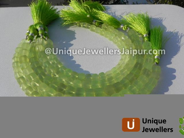 Apple Green Chalsydony Faceted Cube Beads